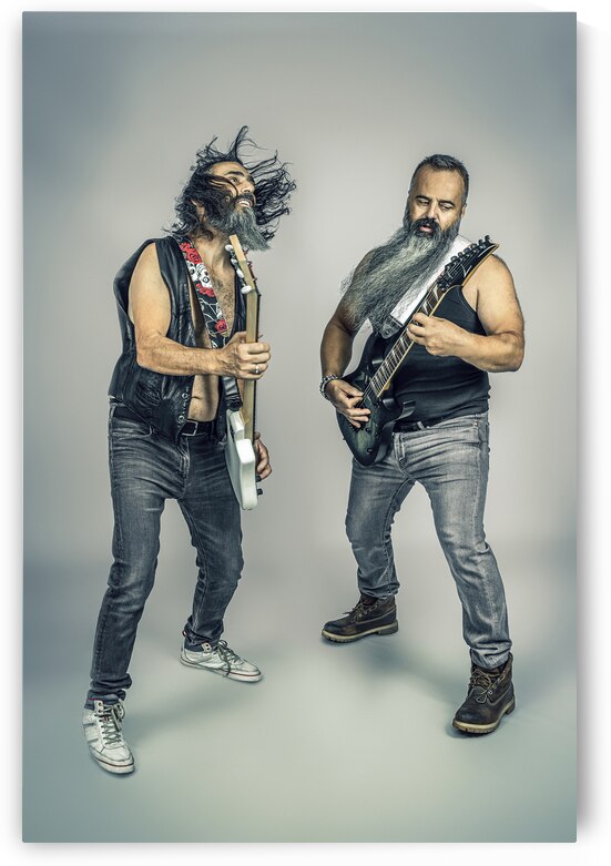 rockers with long beard play bass and guitar by Gualtiero Boffi