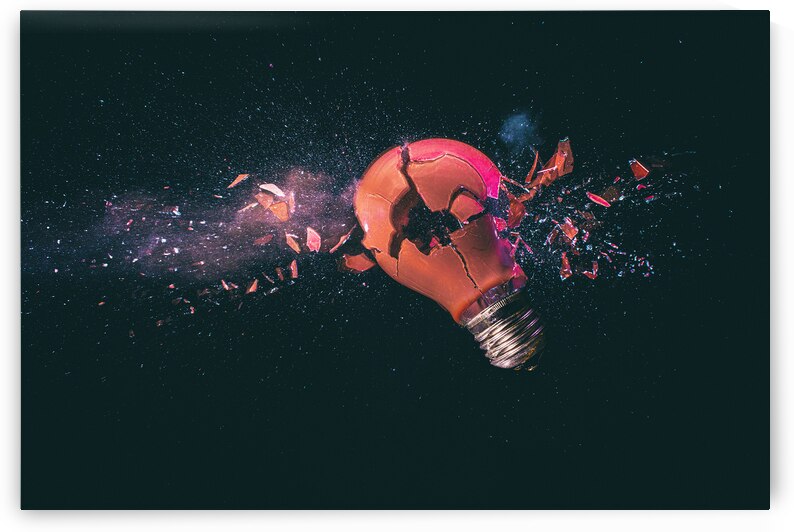 red light bulb breaking on black.  by Gualtiero Boffi