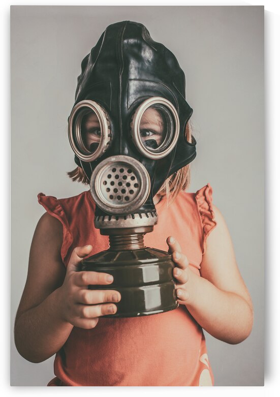 portrait of a little girl with gas mask. by Gualtiero Boffi
