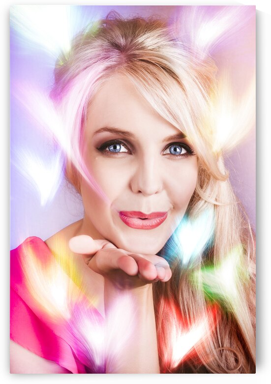 Romantic Girl Blowing Heart Kiss To Her Valentine by Jorgo