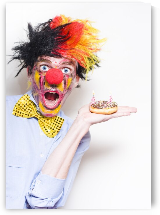 Surprise Happy Birthday Clown Holding Party Cake by Jorgo
