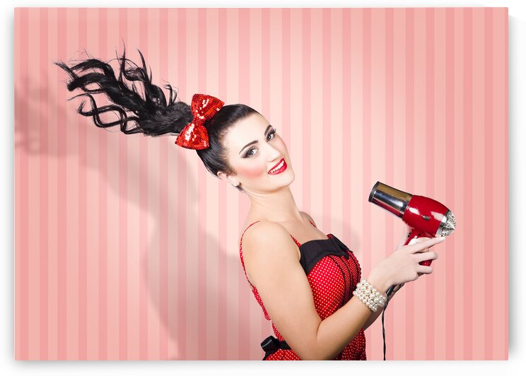 Fashion model straightening long brunette hair by Jorgo