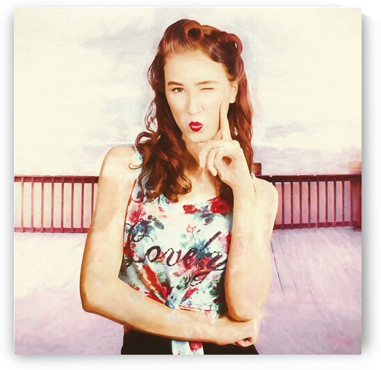 Retro clip art of a thinking pin-up woman by Jorgo