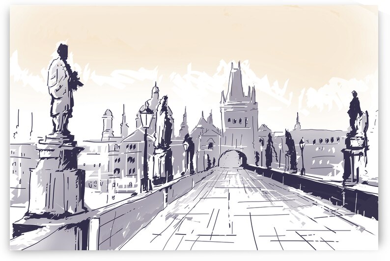 Lesser Town Bridge Tower drawing Czech Republic by Jorgo