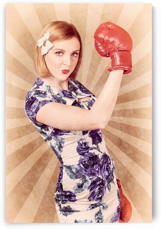 Retro pinup boxing girl fist pumping glove hand  by Jorgo