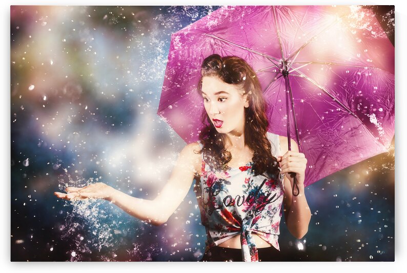 Beautiful pin up woman catching rain water by Jorgo