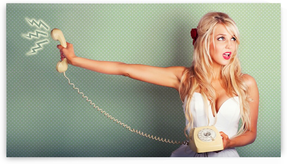 Comic Portrait Of A Blond Pin-up Girl With Phone by Jorgo
