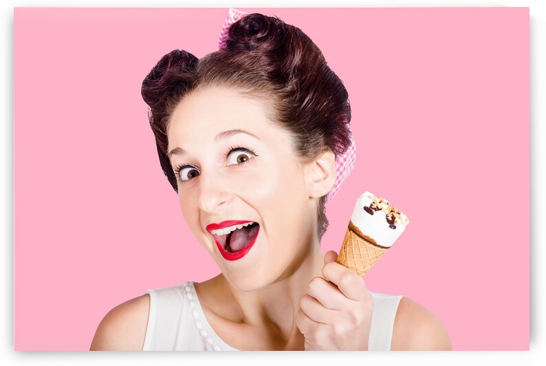 Funny pinup girl with ice cream in isolated studio by Jorgo