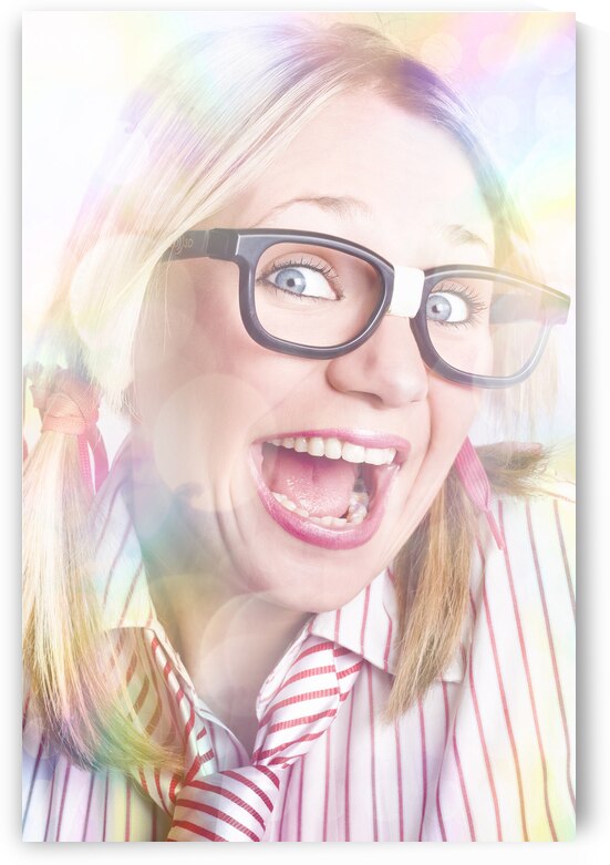 Happy Nerd Girl Singing Karaoke And Dancing by Jorgo