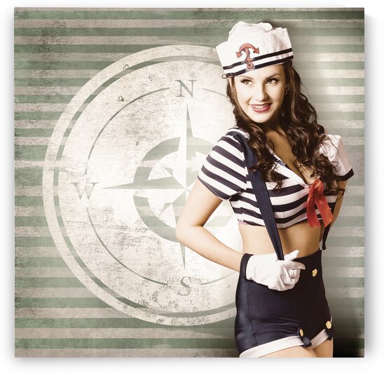 Young sailor pin up girl on travel cruise compass by Jorgo
