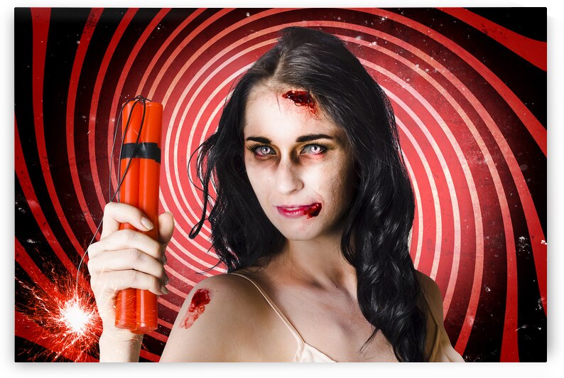 Danger. Zombie holding explosives in a terror act by Jorgo