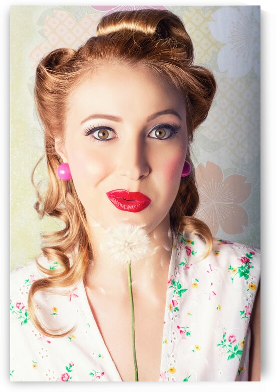 Spring Beauty. Beautiful Retro Girl Blowing Flower by Jorgo