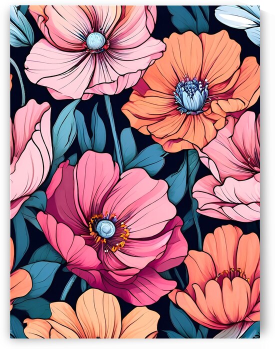 Blooming Elegance: Pink and Orange Floral Pattern by Artshop