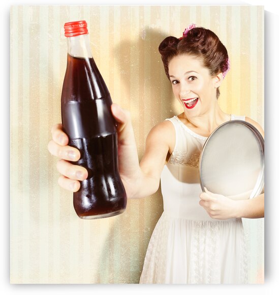 Female pin-up waiter serving drink at summer party by Jorgo