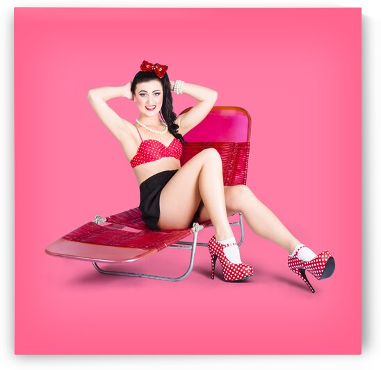 Pink pin-up model on summer vacation by Jorgo
