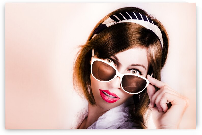 Surprised retro pop art girl wearing red lipstick by Jorgo