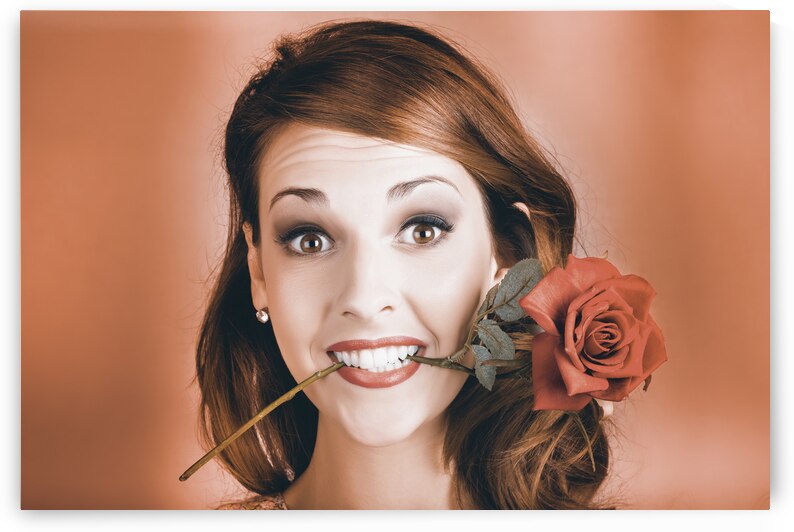 Surprised Young Woman Getting Valentine Flower by Jorgo