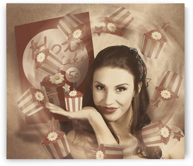 Retro cupcake poster girl adverting baked cake by Jorgo