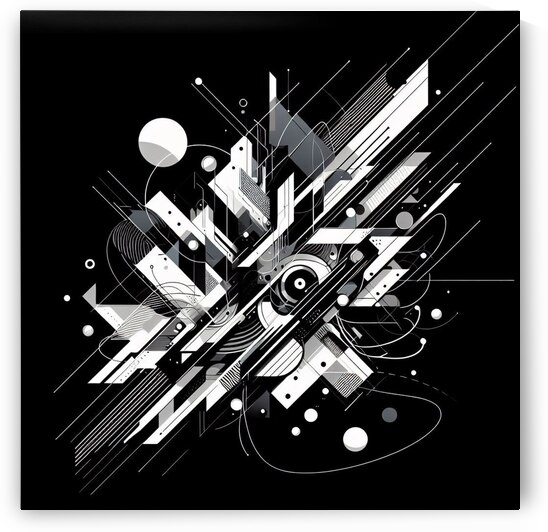 An abstract wall art painting with complex shapes in black and white by Jeudif