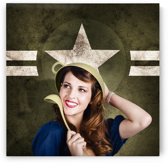 Cute military pin-up woman on army star background by Jorgo