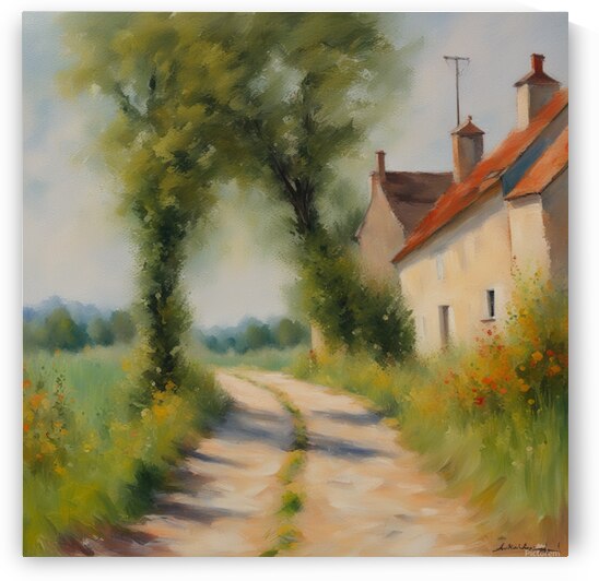 le chemin du champ  by Mixing colors on a lake a mountain a stork in the sky