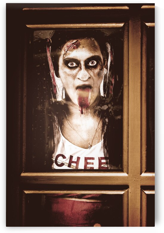 Zombie school girl pulling a funny face on glass by Jorgo