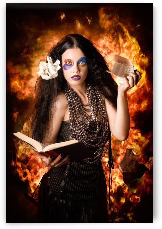 Sorcerer casting black magic spells of fire by Jorgo