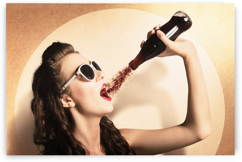 Young pinup woman in sunglasses drinking soda by Jorgo