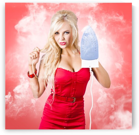Smoking hot blond cleaning woman with red hot iron by Jorgo