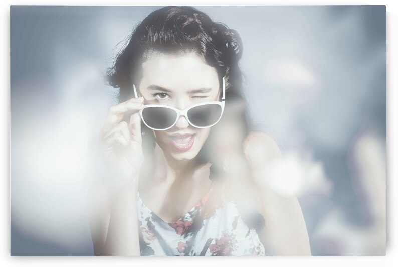 Classy sixties fashion girl in foggy field by Jorgo