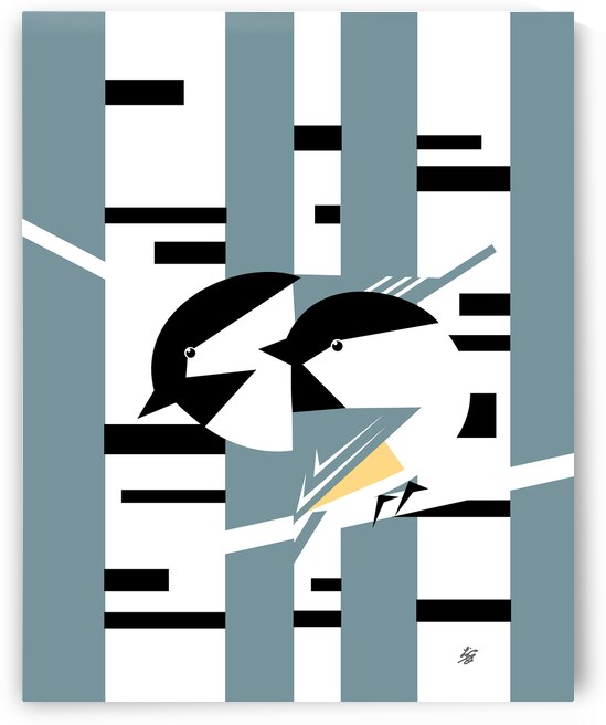 Black Capped Chickadees On Birch Tree by Liz Cereby