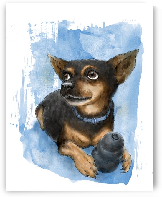 Portrait of Chihuahua puppy dog watercolor painting by Kevin Miller Photography