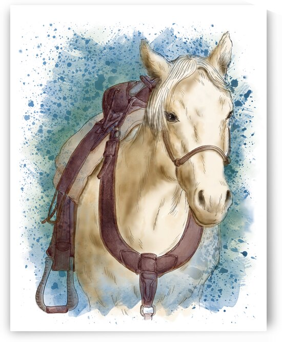 Horse portrait artistic hand drawn watercolor  by Kevin Miller Photography