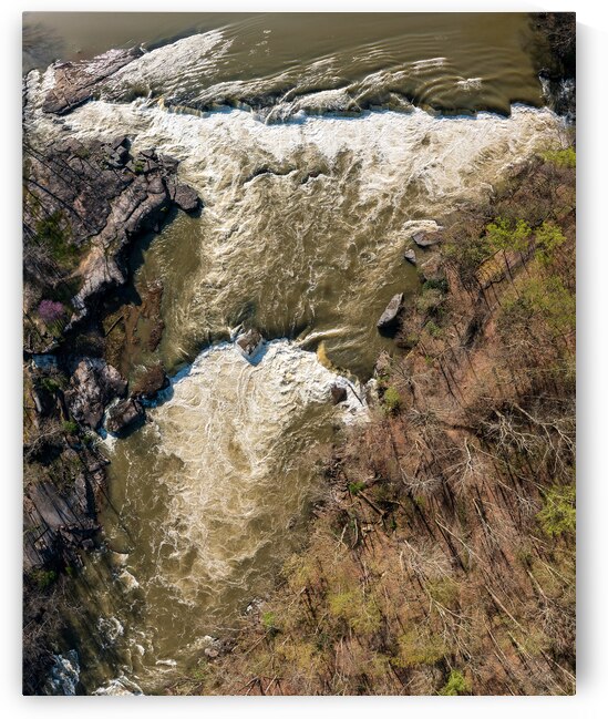 Top down over flooded Valley Falls on a bright spring morning by Steve Heap