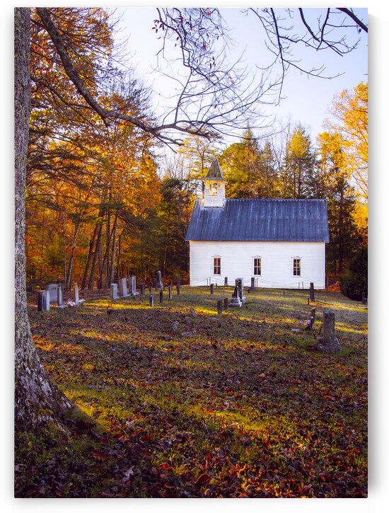 Cades Cove Church Sunrise Sunbeams by Norma Brandsberg Photography