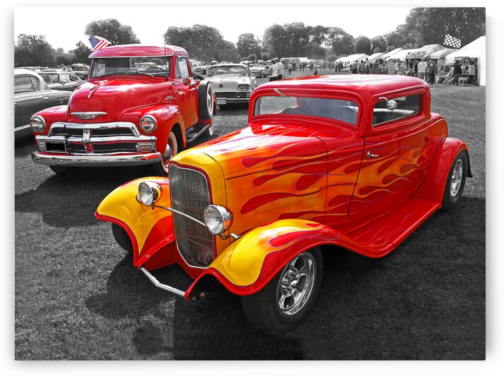 Car Show Fever - 54 Chevy with a 32 Ford Coupe Hot Rod by Gill Billington