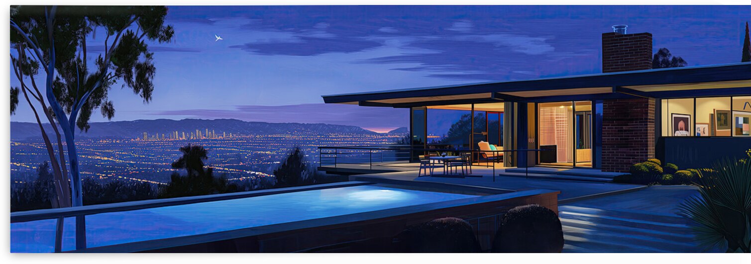  Midcentury Modern Home Overlooking Los Angeles Night by New York Art Studio