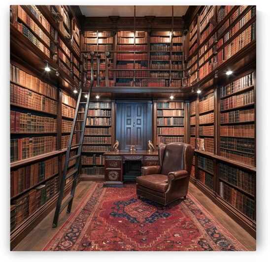 Traditional library with floor-to-ceiling bookcases by Digital art