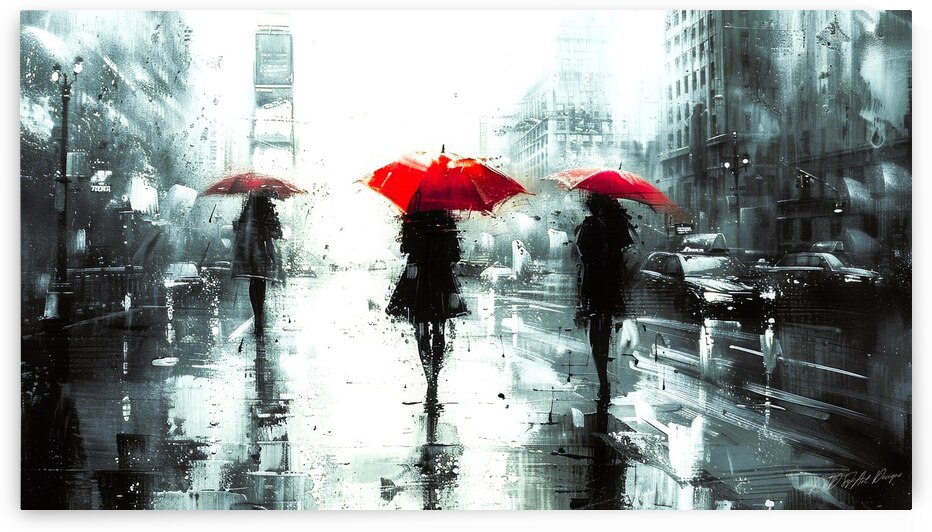 Rainy Day Women - In Red Umbrellas by SykArt Designs