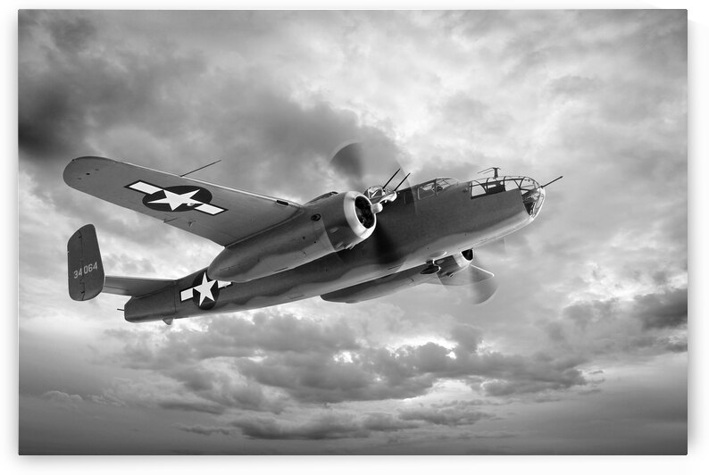 B-25 Mitchell in Black and White by Gill Billington