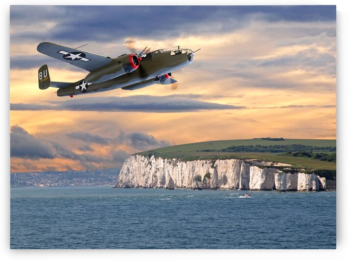 Mission Complete B-25 Over White Cliffs of Dover by Gill Billington