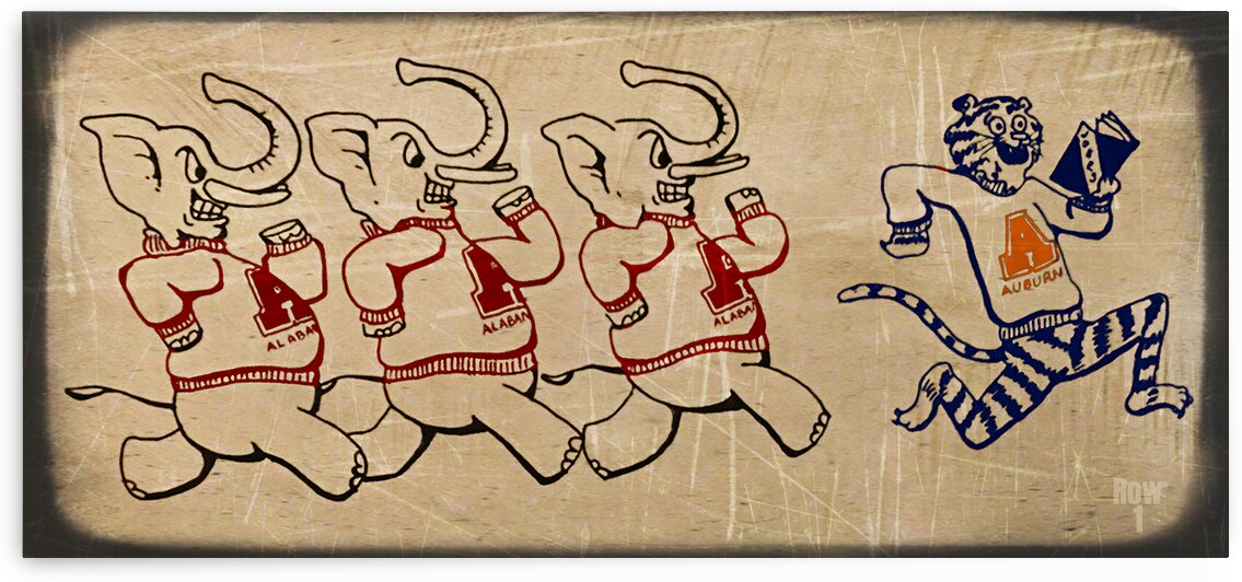 Vintage Alabama vs. Auburn Cartoon Art by Row One Brand