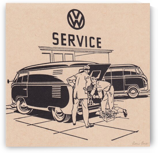 vintage vw automobile service art by Row One Brand