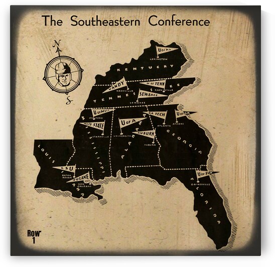 1930s Southeastern Conference Teams Map  by Row One Brand