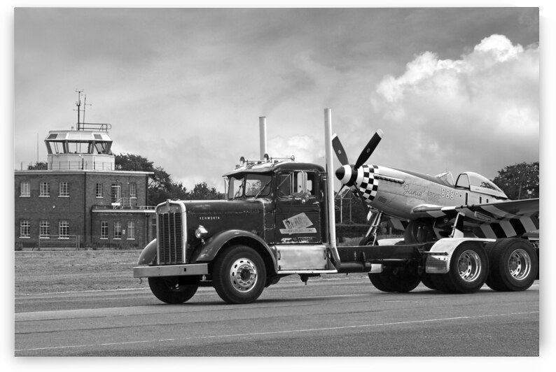 Kenworth Hauling p-51 Black and White by Gill Billington