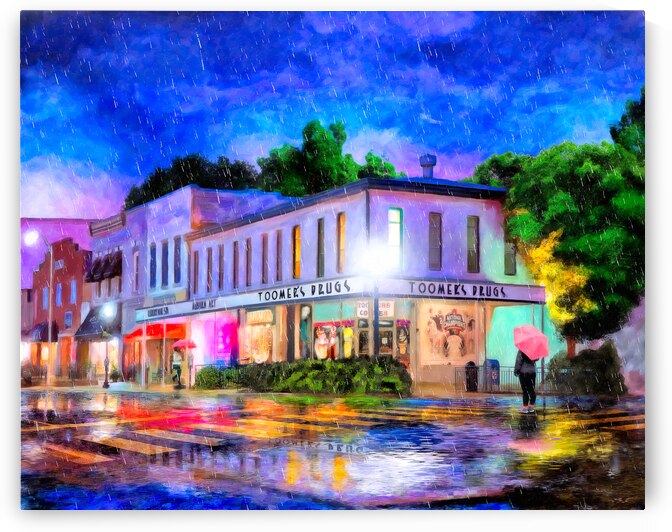 Downtown Auburn Alabama On A Rainy Night - View From Toomers Corner by Mark Tisdale