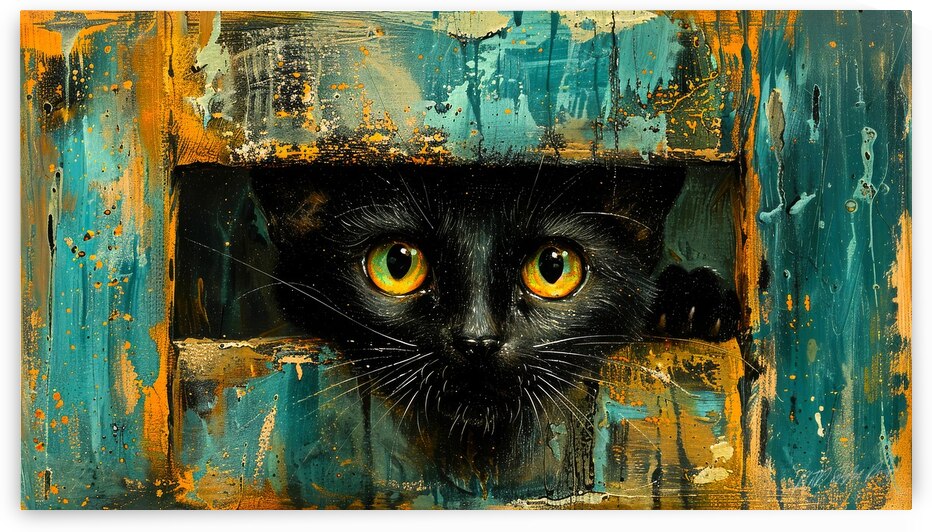 Cute Cat - Black Cat Peeking by SykArt Designs