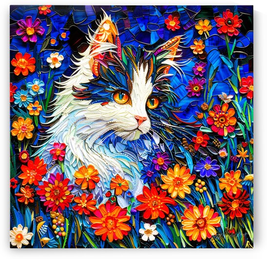 Kitty Cat - Cat In Flowers by SykArt Designs