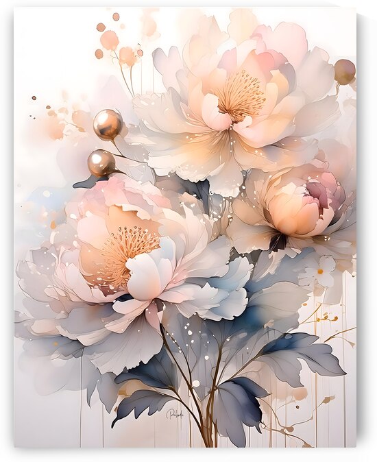 Peonies Ink Wash I by Pabodie Art