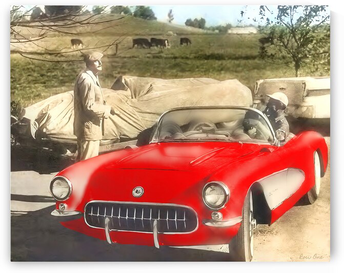 1957 Red Corvette Art by Row One Brand